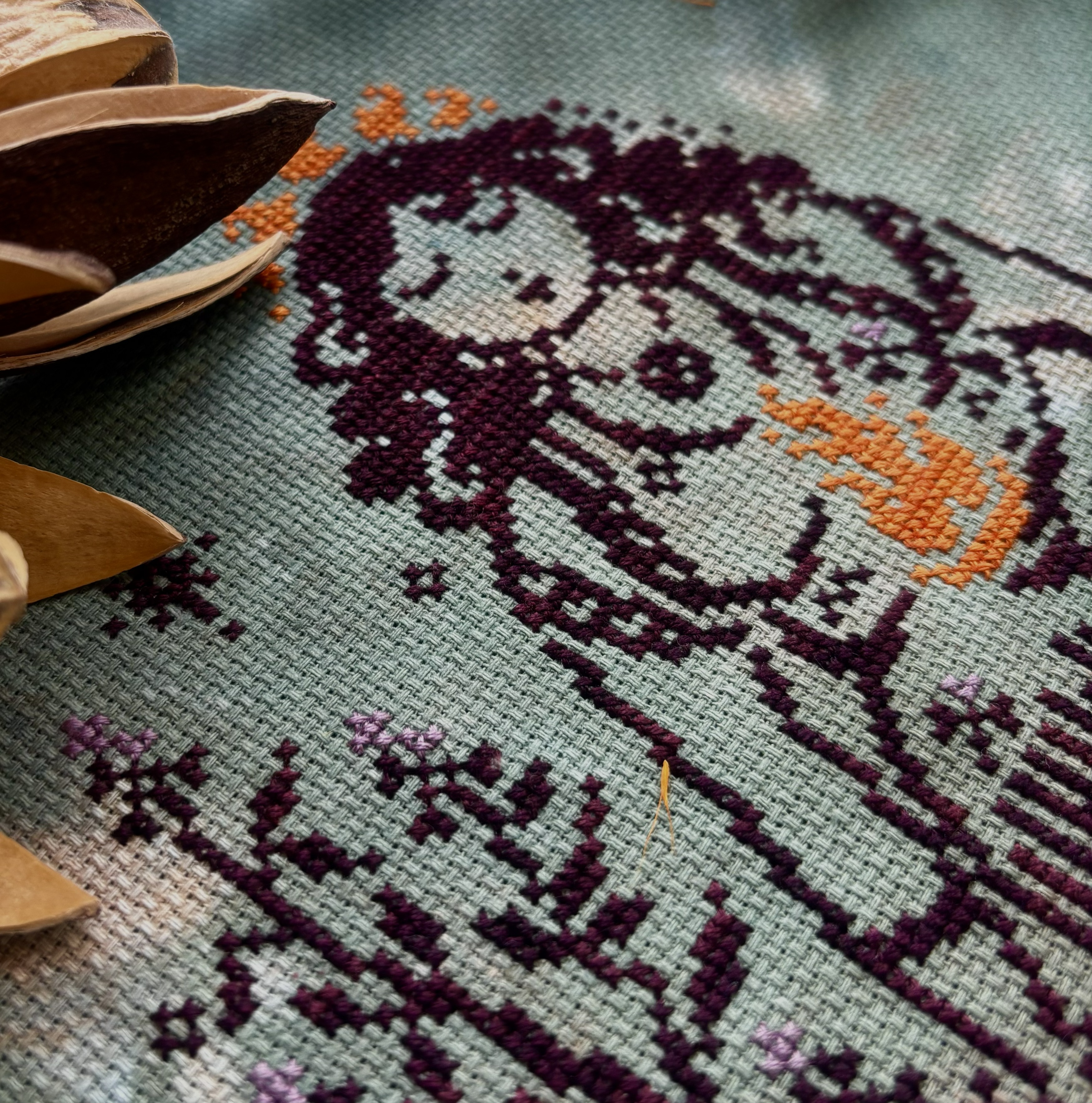 Hestia - Cross Stitch Pattern, different perspective #1, zoomed in. Select this picture to zoom back out.