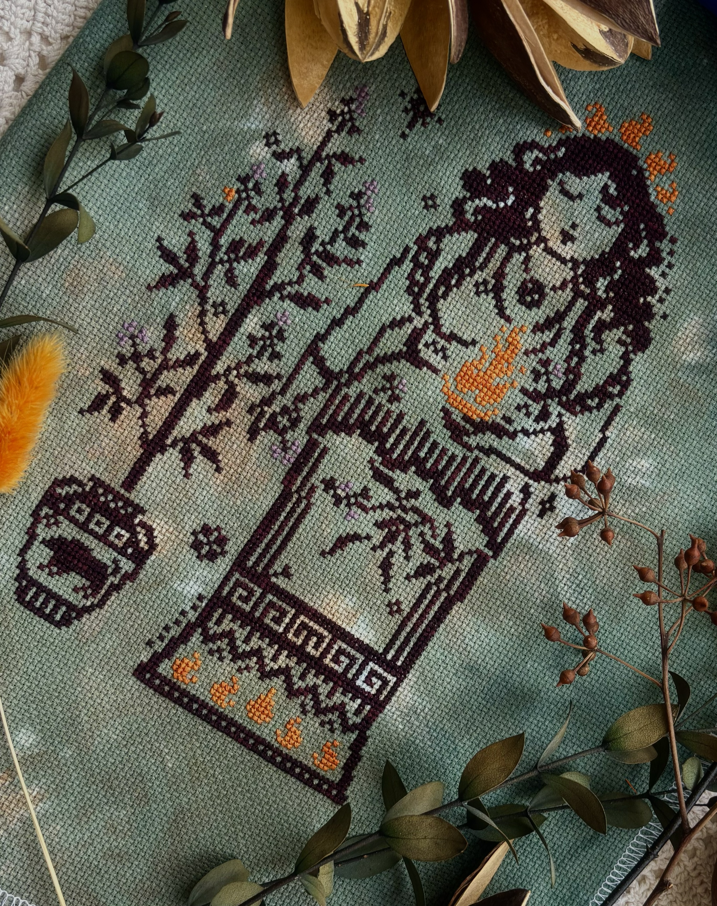 Hestia - Cross Stitch Pattern, different perspective #2, zoomed in. Select this picture to zoom back out.