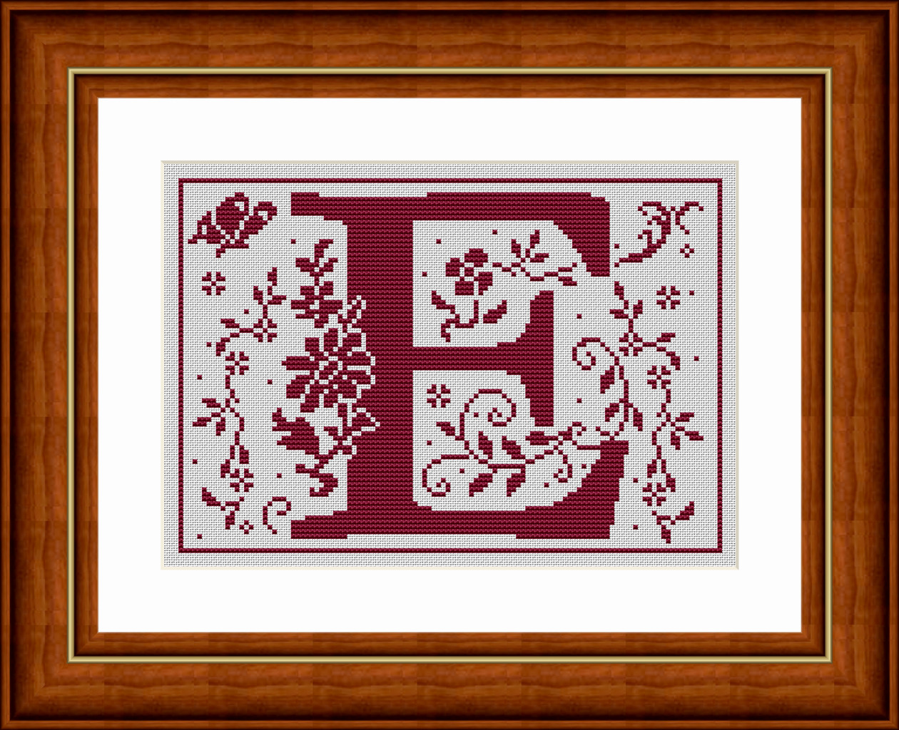 Ornate Letter E - Cross Stitch Pattern