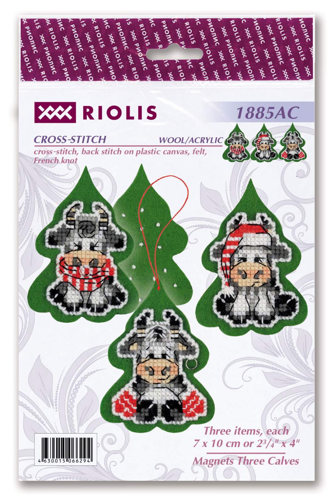 Three Calves Christmas Ornaments - Cross Stitch Kit