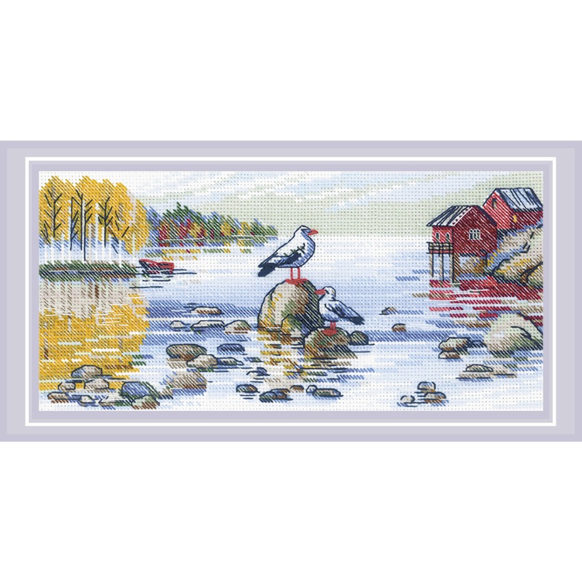 By The Lake - Cross Stitch Kit, zoomed in. Select this picture to zoom back out.