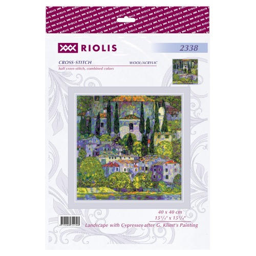 Landscape with Cypresses - Cross Stitch Kit, different perspective #1, zoomed in. Select this picture to zoom back out.
