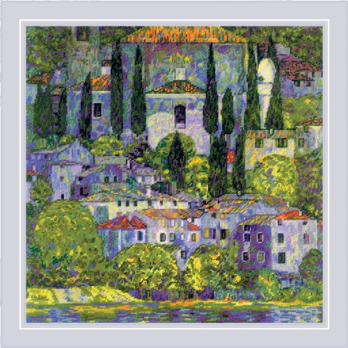 Landscape with Cypresses - Cross Stitch Kit, zoomed in. Select this picture to zoom back out.