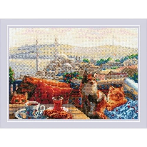 Istanbul Cats - Cross Stitch Kit, zoomed in. Select this picture to zoom back out.