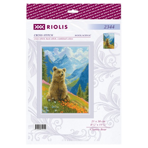 Clumsy Bear - Cross Stitch Kit, different perspective #1, zoomed in. Select this picture to zoom back out.