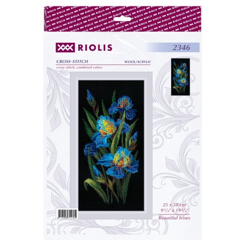 Beautiful Irises - Cross Stitch Kit, different perspective #1, zoomed in. Select this picture to zoom back out.