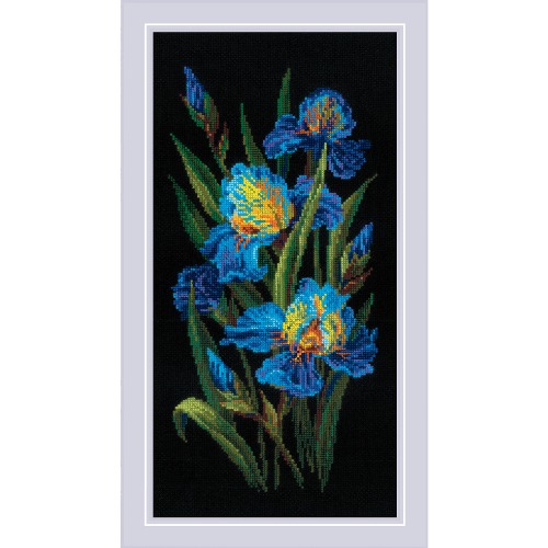 Beautiful Irises - Cross Stitch Kit, zoomed in. Select this picture to zoom back out.