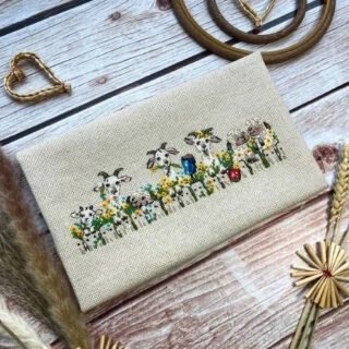 Village Group Chat - Cross Stitch Kit, different perspective #1, zoomed in. Select this picture to zoom back out.
