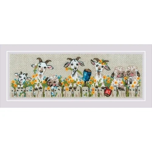 Village Group Chat - Cross Stitch Kit, zoomed in. Select this picture to zoom back out.