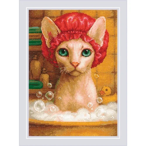 Bath Day - Cross Stitch Kit, zoomed in. Select this picture to zoom back out.