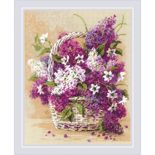 Basket of Lilacs - Cross Stitch Kit, zoomed in. Select this picture to zoom back out.