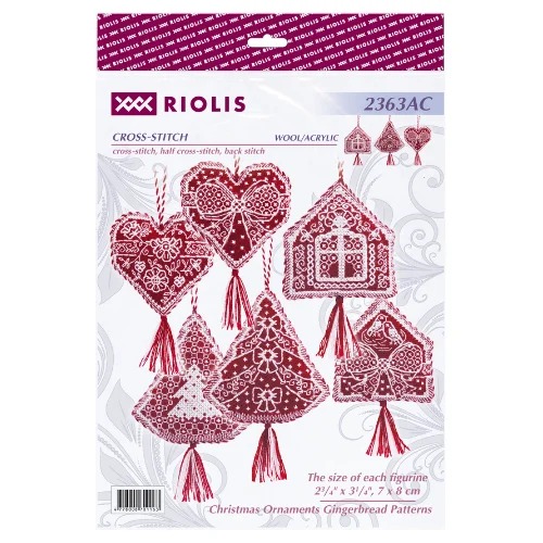 Christmas Ornaments Gingerbread - Cross Stitch Kit, different perspective #1, zoomed in. Select this picture to zoom back out.