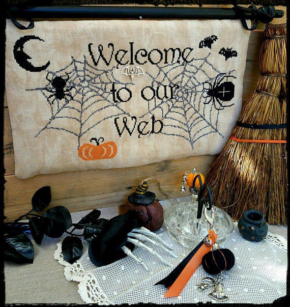 Welcome to Our Web - Halloween Cross Stitch Pattern