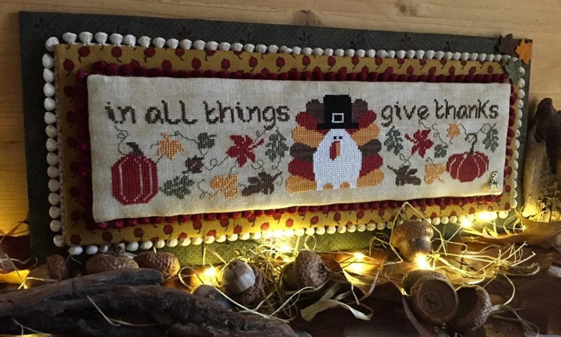 In All Things Give Thanks-Thanksgiving Cross Stitch Pattern