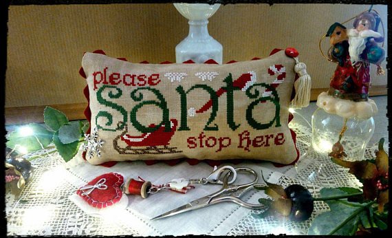 Please Santa, Stop Here - Christmas Cross Stitch Pattern