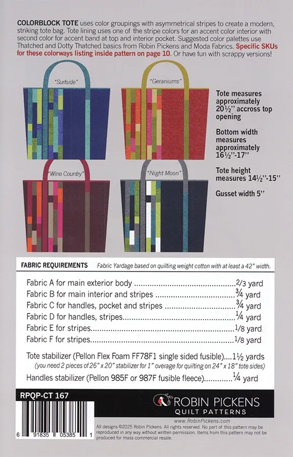 Colorblock Tote - Quilt Pattern