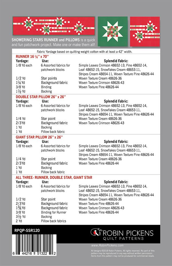 Showering Stars Runner and Pillow - Sewing Pattern