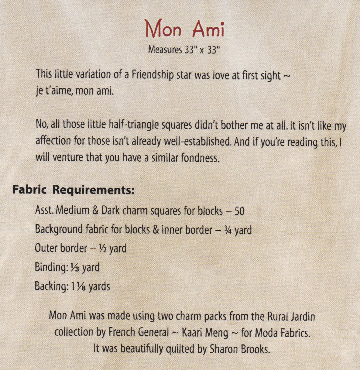 Mon Ami - Quilt Pattern