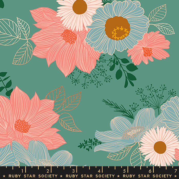 Elixir Metallic Watercress - Salon Floral Flowers - Fabric