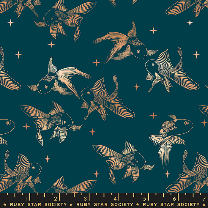 Curio Metallic Galaxy - Goldfish Novelty Koi - Quilt Fabric