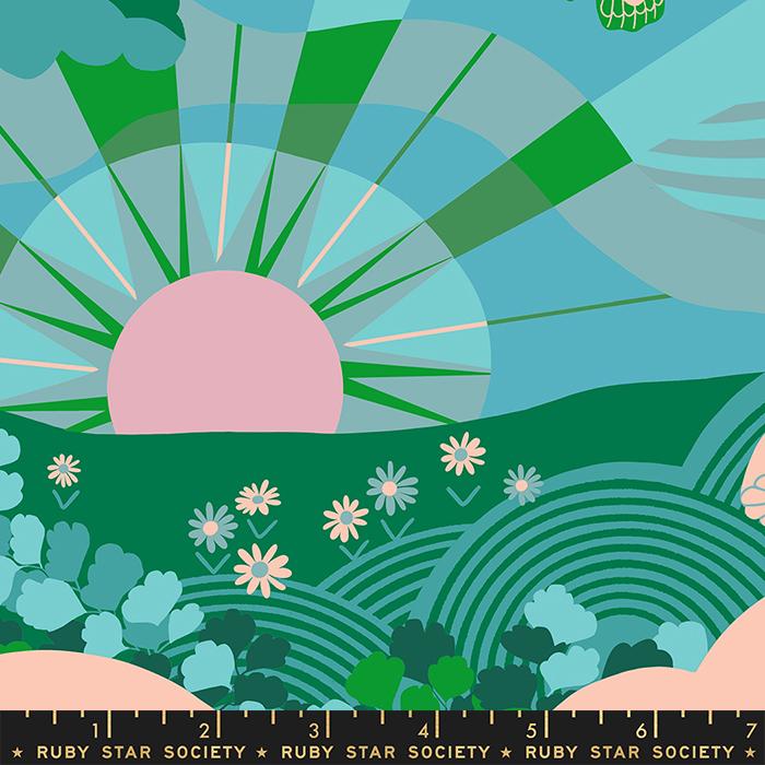 Rise And Shine Hello - Turquoise - Quilt Fabric
