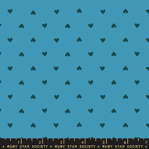 Sparkle Shopper Heart Vintage Blue - Quilt Fabric, zoomed in. Select this picture to zoom back out.