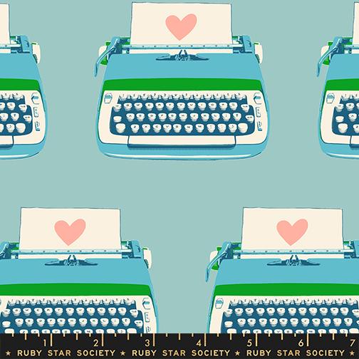 Best Day Ever Typewriter Turquoise - Quilt Fabric