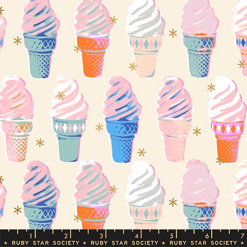 Best Day Ever Ice Cream Metallic Natural - Quilt Fabric