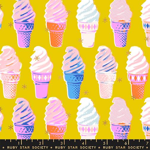 Best Day Ever Ice Cream Metallic Golden - Quilt Fabric