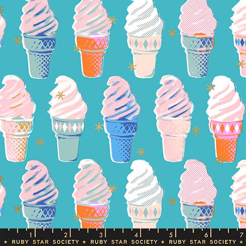 Best Day Ever Ice Cream Metallic Turquoise - Quilt Fabric