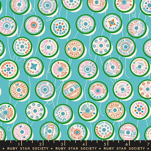 Trinketry Bobbins Turquoise - Quilt Fabric