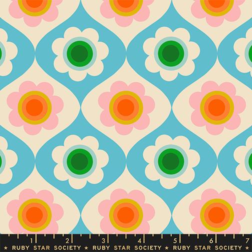 Trinketry Flower Turquoise - Quilt Fabric