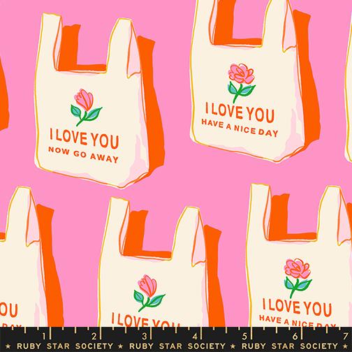 Sparkle Mart Bags Flamingo - Quilt Fabric, zoomed in. Select this picture to zoom back out.
