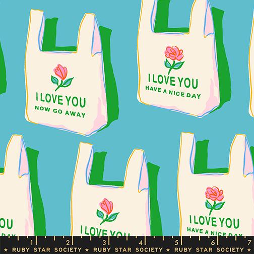 Sparkle Mart Bags Dark Turquoise - Quilt Fabric, zoomed in. Select this picture to zoom back out.