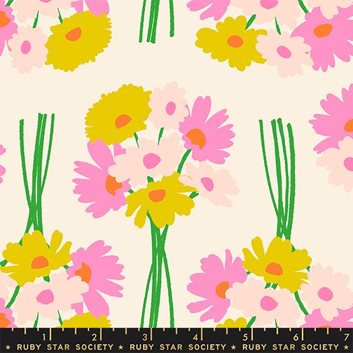 Sparkle Mart Flowers Natural - Quilt Fabric, zoomed in. Select this picture to zoom back out.