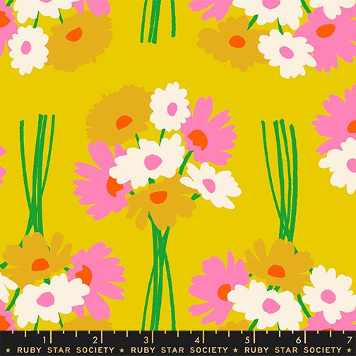 Sparkle Mart Flowers Golden Hour - Quilt Fabric, zoomed in. Select this picture to zoom back out.