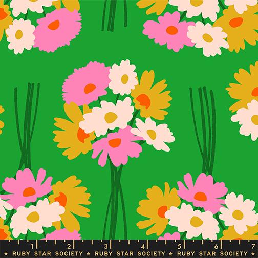 Sparkle Mart Flowers Verdant - Quilt Fabric, zoomed in. Select this picture to zoom back out.