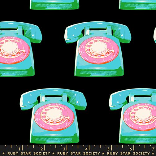 Sparkle Mart Phones Black - Quilt Fabric, zoomed in. Select this picture to zoom back out.
