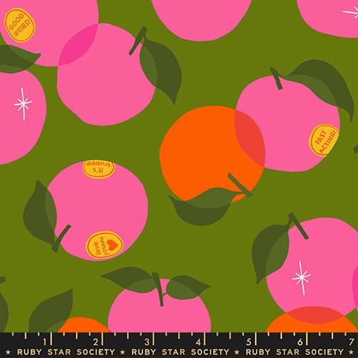 Sparkle Shopper Fruit Sprout - Quilt Fabric, zoomed in. Select this picture to zoom back out.