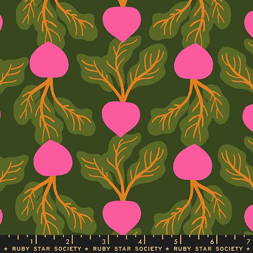 Sparkle Shopper Radish Jen Green - Quilt Fabric, zoomed in. Select this picture to zoom back out.