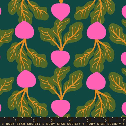 Sparkle Shopper Radish Pine - Quilt Fabric, zoomed in. Select this picture to zoom back out.