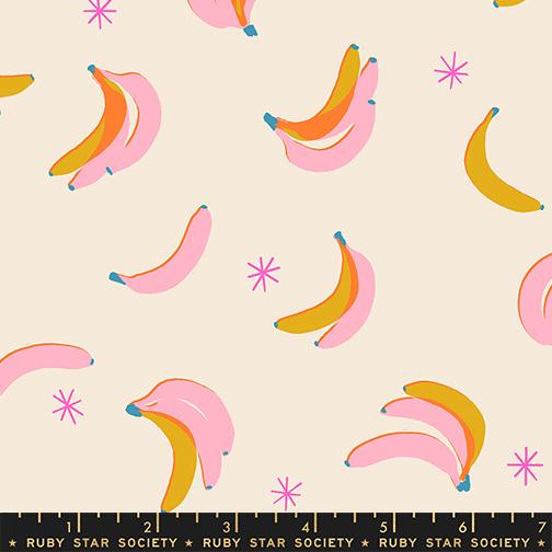 Sparkle Shopper Bananas Shell - Quilt Fabric, zoomed in. Select this picture to zoom back out.