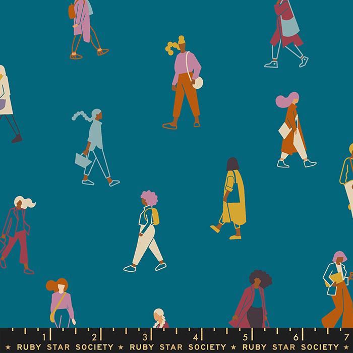 Novelty People Retro Women - Im Busy Teal - Quilt Fabric