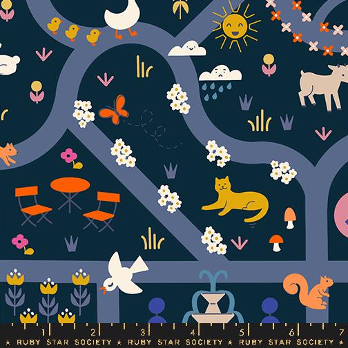 Woodland Park Park - Teal Navy - Quilt Fabric