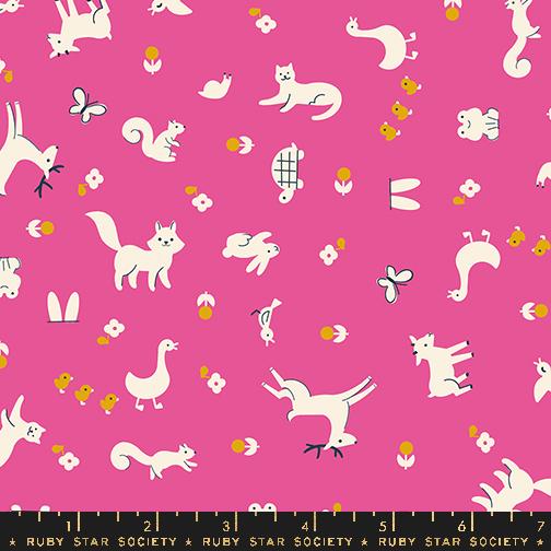 Woodland Park Animals - Raspberry - Quilt Fabric