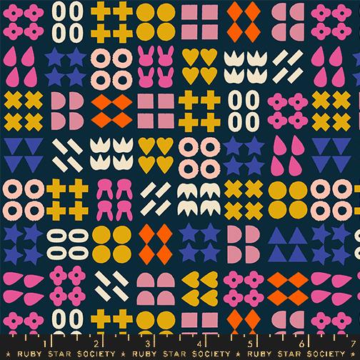 Woodland Park Shapes - Teal Navy - Quilt Fabric
