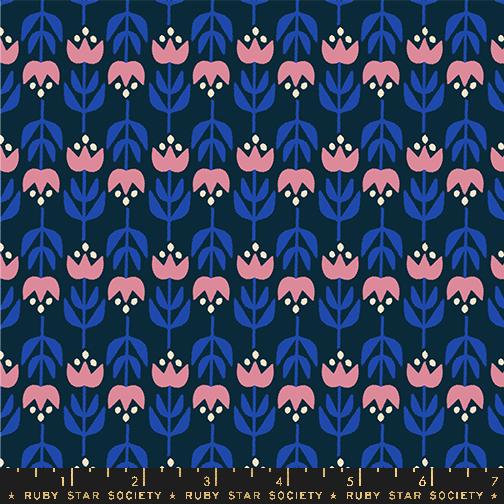 Woodland Park Flowers - Teal Navy - Quilt Fabric