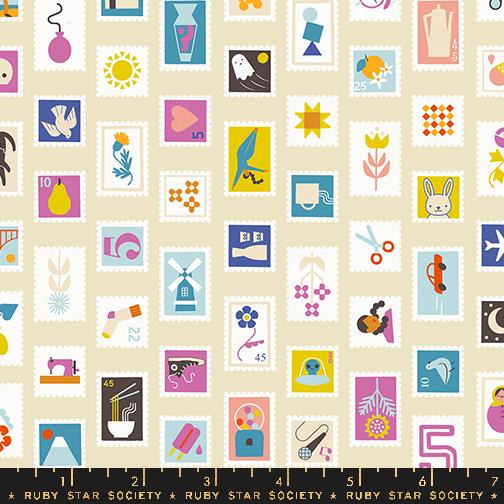 Salutations Stamps Parchment - Quilt Fabric