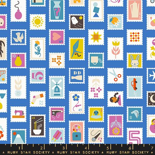 Salutations Stamps Lapis - Quilt Fabric