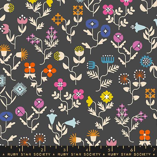 Salutations Flower Soft Black - Quilt Fabric